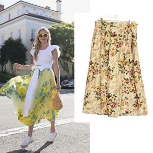 VINTAGE A-line Pale Yellow Midi Skirt Sz L - EUC!